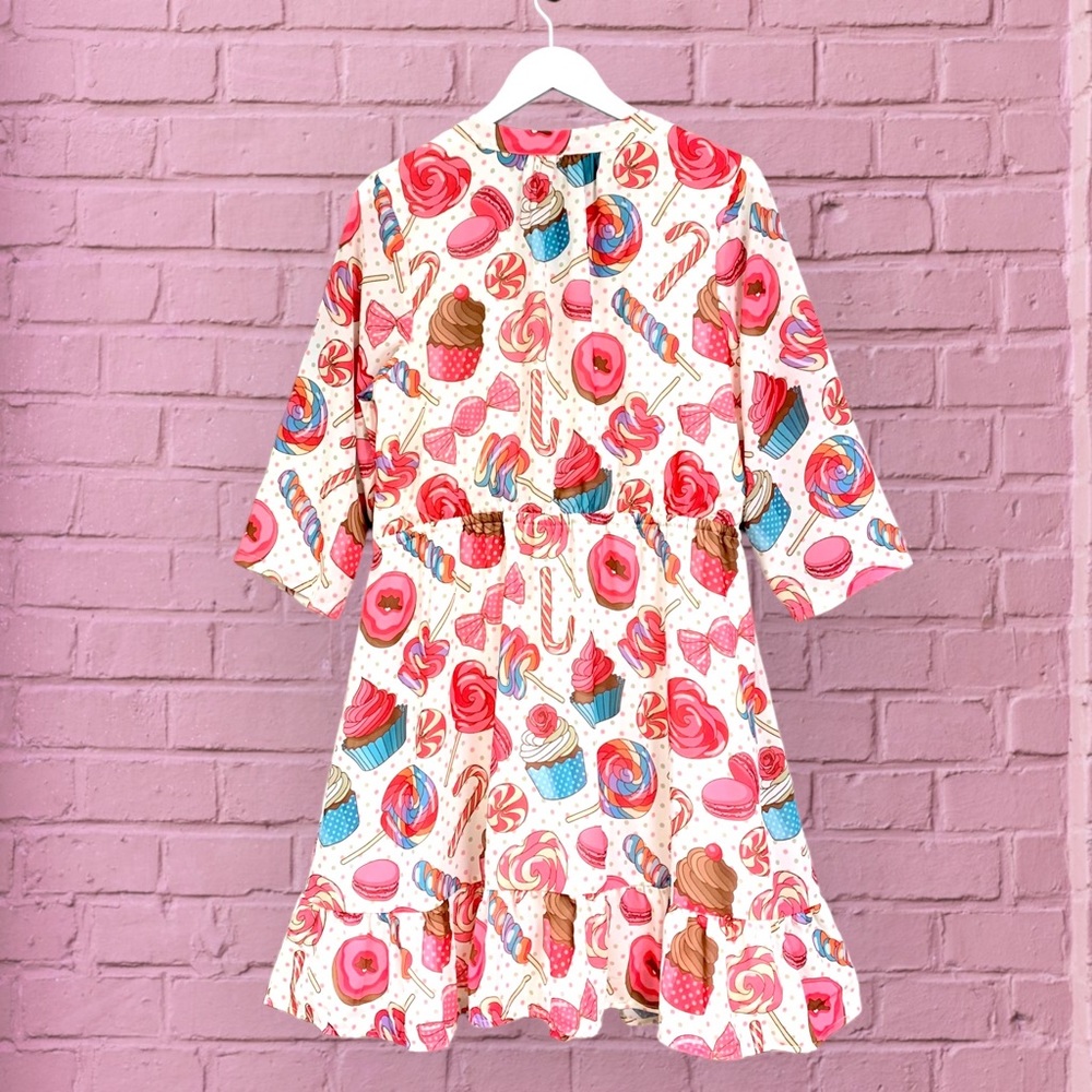 NWT Modcloth Candyland Chiffon Ruffled Hem Dress Sleeves Tie Waist Pink Blue 1X - Picture 10 of 14